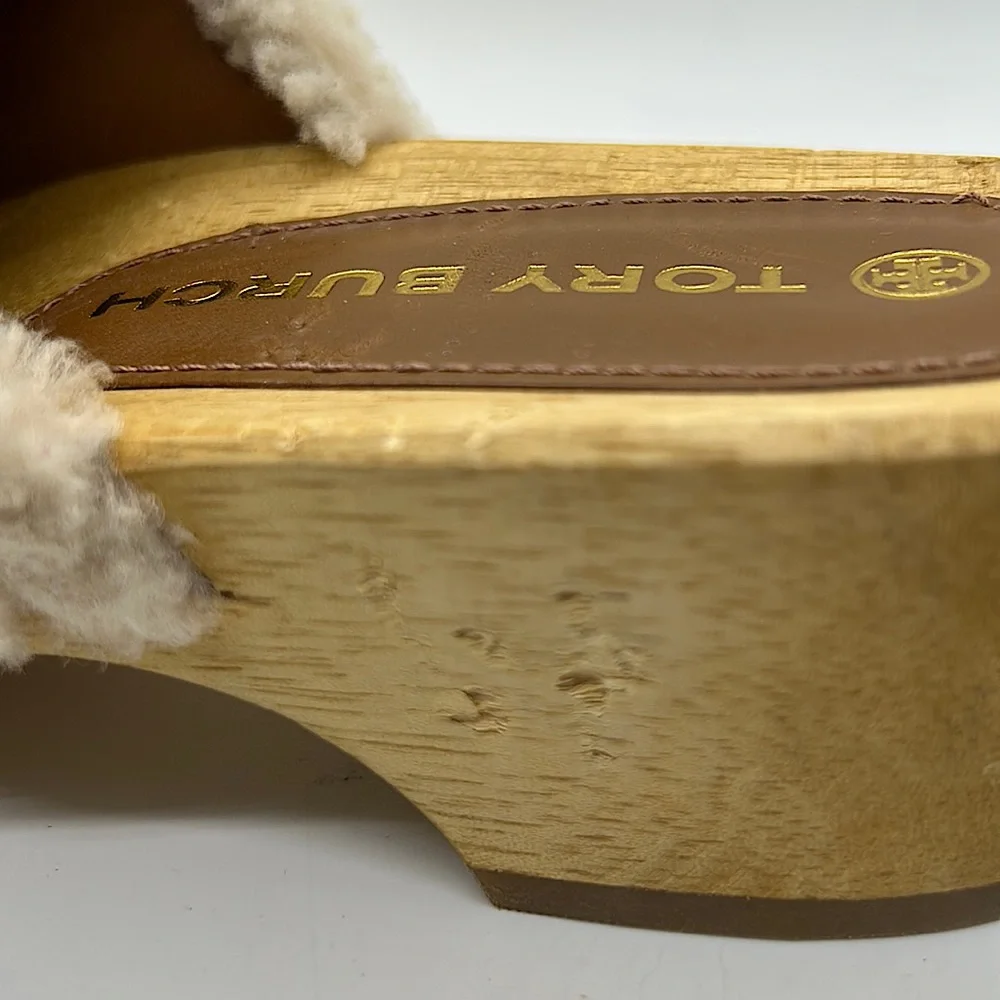 Tory Burch Authentic Rare Wooden Sheep Fur Fuzzy Sandals Clog Shoes **Size 8** - Picture 5 of 9